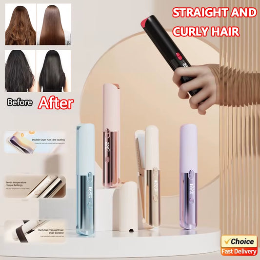2026 New Mini Hair Straightener Curler Wireless Portable USB Charging Styling Tool for Dormitory Salon Travel Home Use Cordless