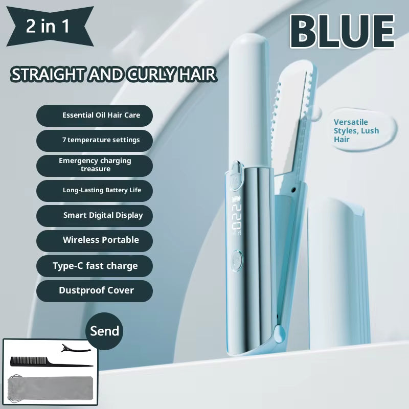 2026 New Mini Hair Straightener Curler Wireless Portable USB Charging Styling Tool for Dormitory Salon Travel Home Use Cordless