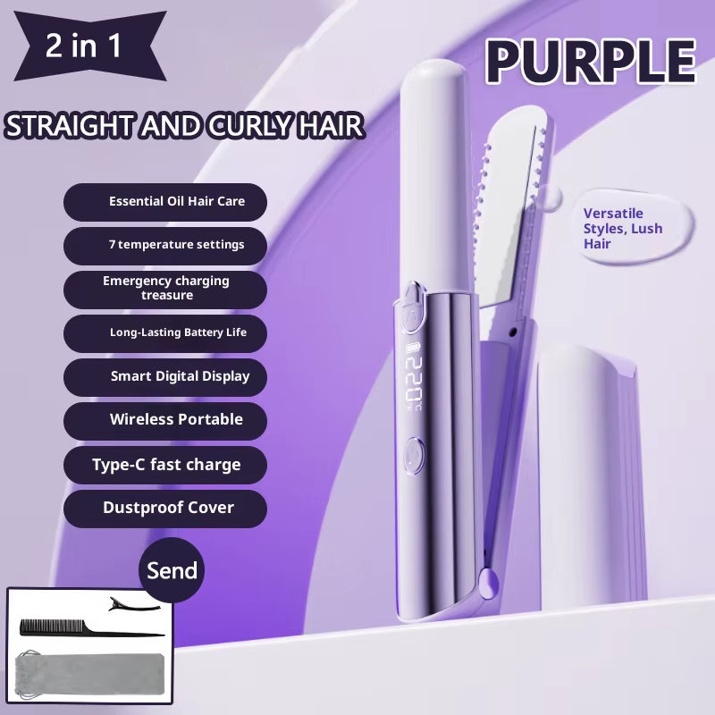2026 New Mini Hair Straightener Curler Wireless Portable USB Charging Styling Tool for Dormitory Salon Travel Home Use Cordless
