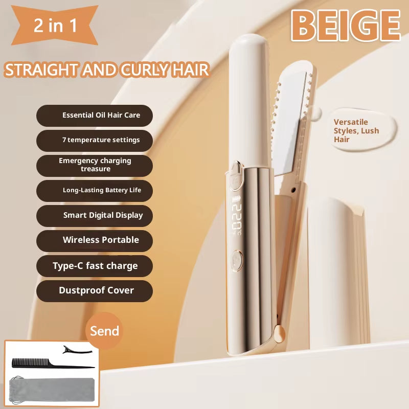 2026 New Mini Hair Straightener Curler Wireless Portable USB Charging Styling Tool for Dormitory Salon Travel Home Use Cordless