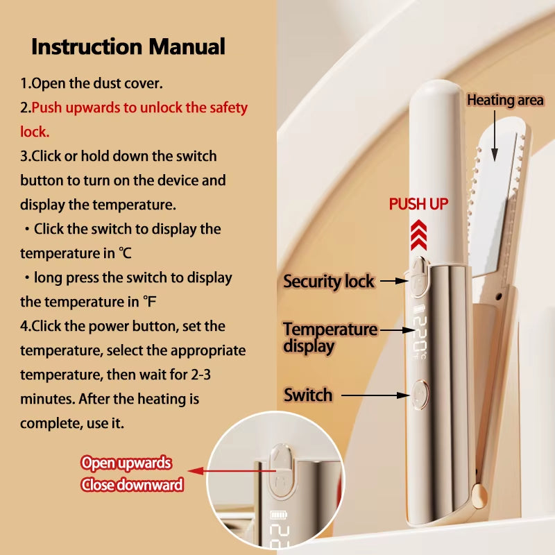 2026 New Mini Hair Straightener Curler Wireless Portable USB Charging Styling Tool for Dormitory Salon Travel Home Use Cordless