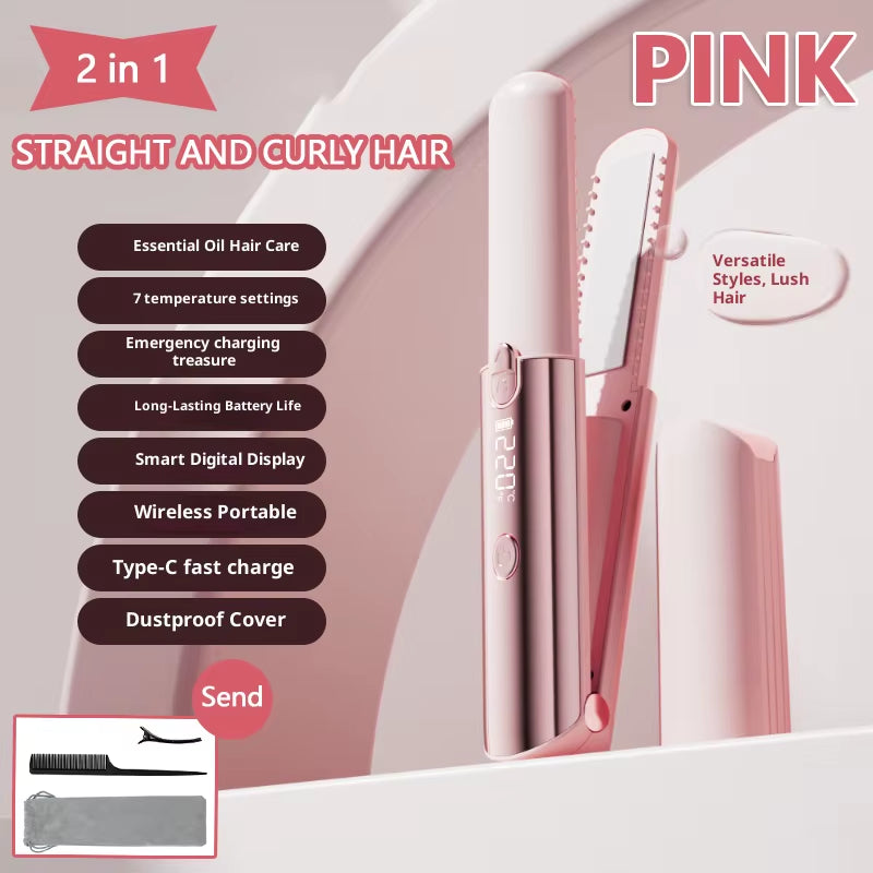 2026 New Mini Hair Straightener Curler Wireless Portable USB Charging Styling Tool for Dormitory Salon Travel Home Use Cordless