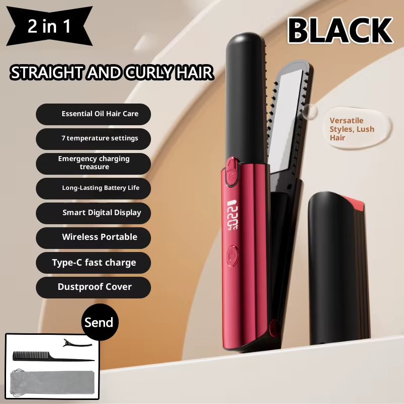 2026 New Mini Hair Straightener Curler Wireless Portable USB Charging Styling Tool for Dormitory Salon Travel Home Use Cordless