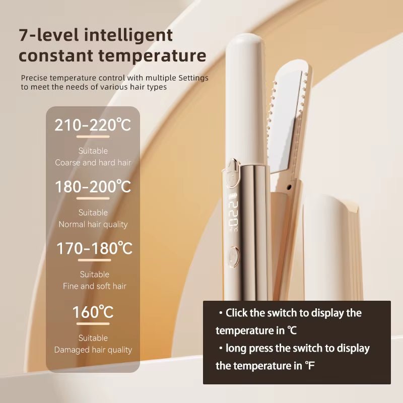 2026 New Mini Hair Straightener Curler Wireless Portable USB Charging Styling Tool for Dormitory Salon Travel Home Use Cordless